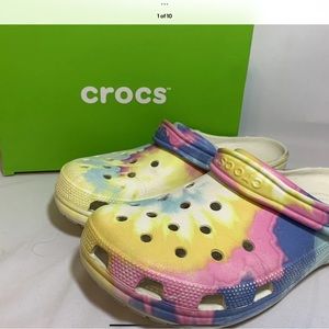 CROCS Classic Tie-Dye Pastel Graphic Clog Shoes W11 M9